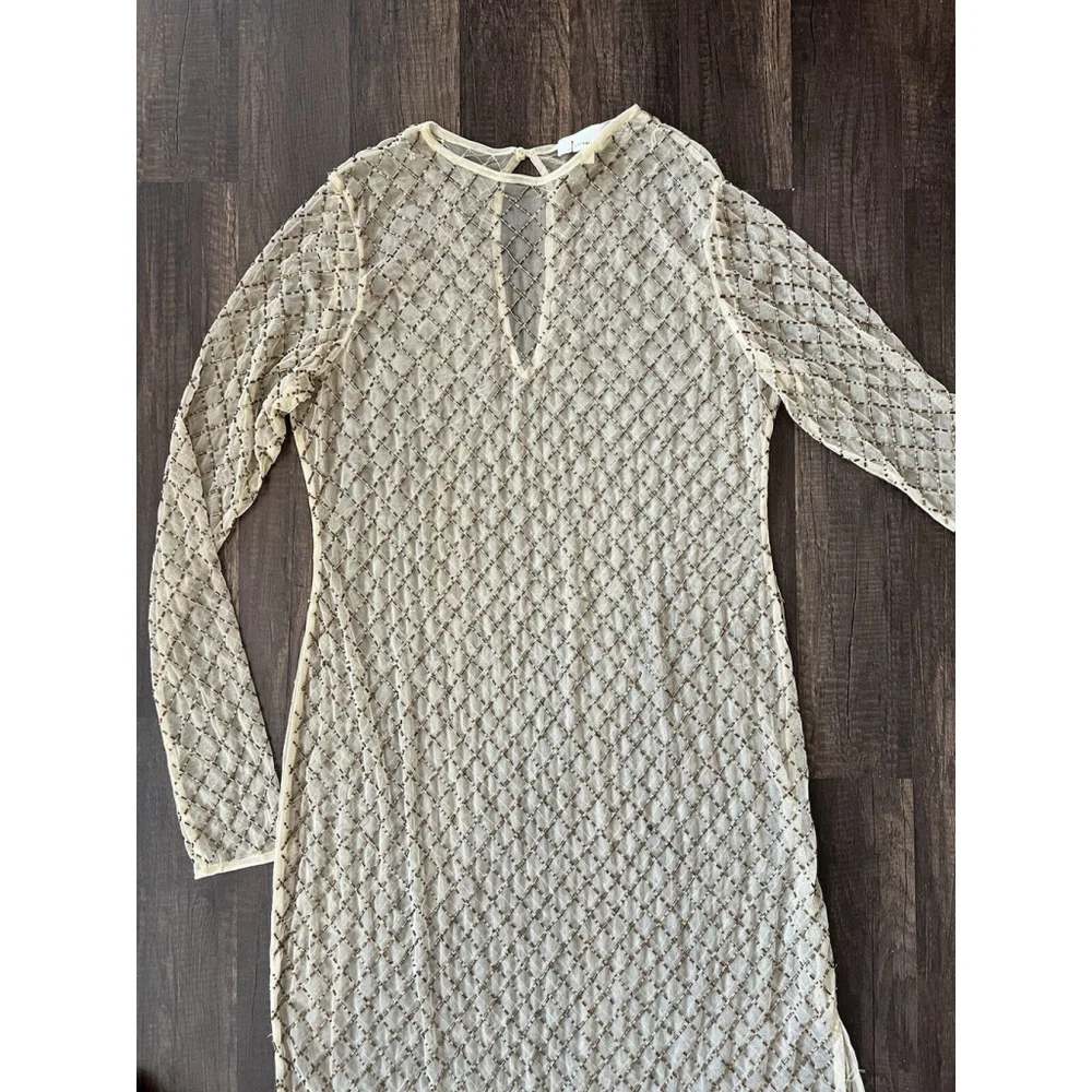 Anthropologie Sheer Maxi Beaded Column Dress Light sand Brown Size Medium - Picture 4 of 9